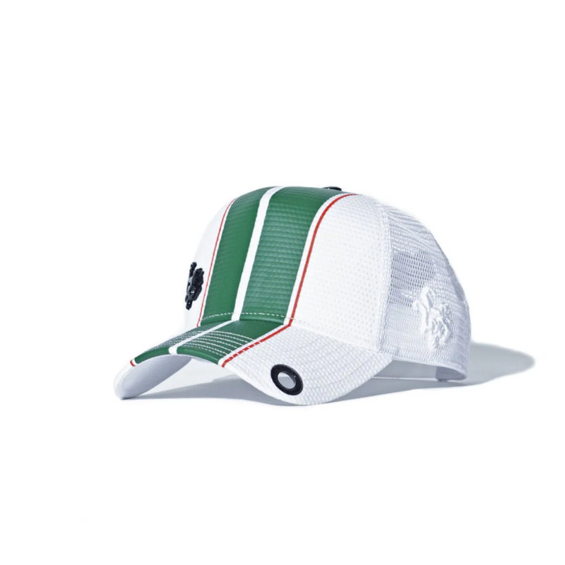 Red Monkey Racing Stripe Trucker Cap - White & Green - قبعة